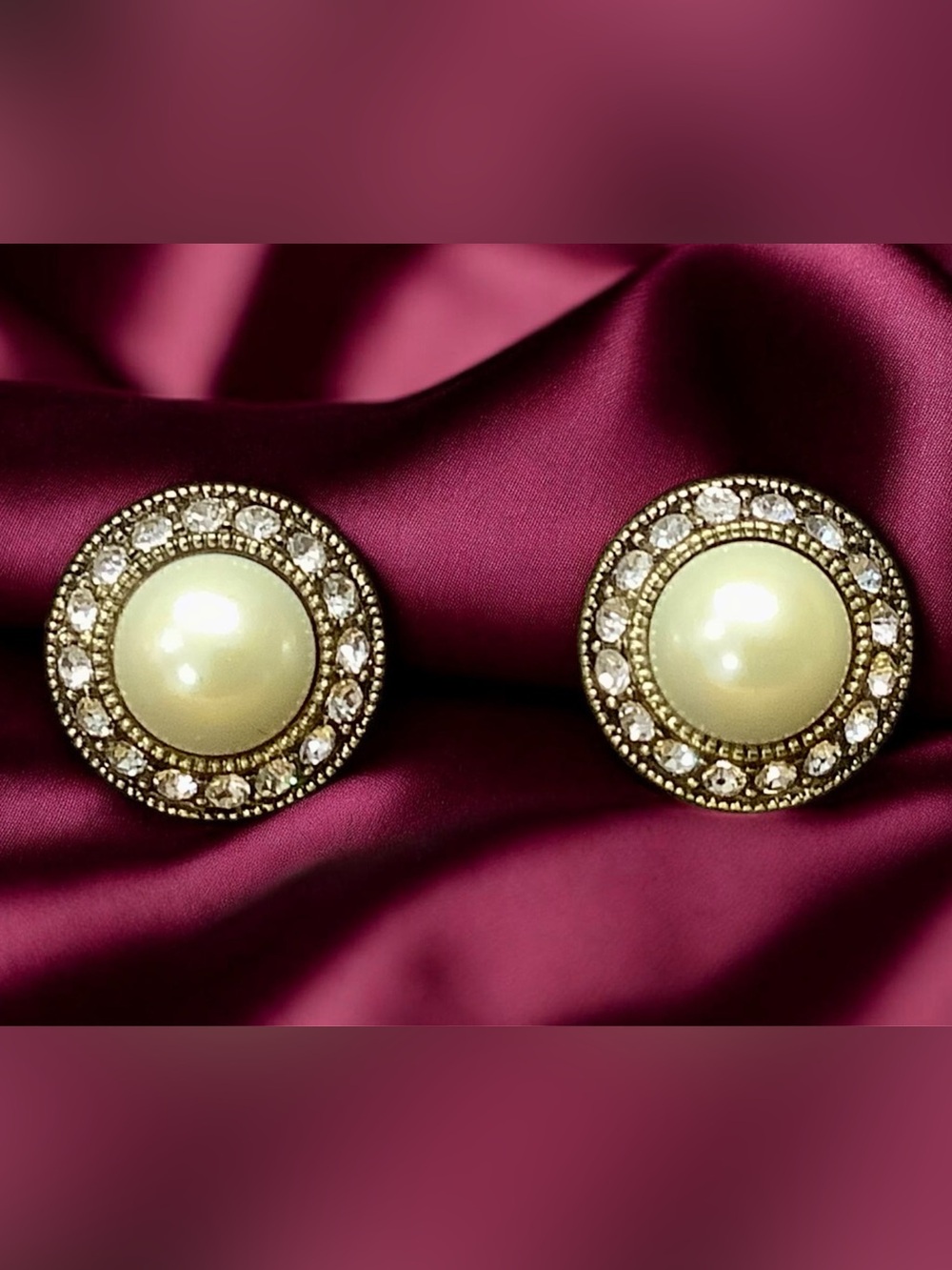 Heidi Daus Pearl & Swarovski Crystal Stud Earrings - NWOT
